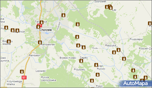 mapa Budki gmina Chorzele, Budki gmina Chorzele na mapie Targeo