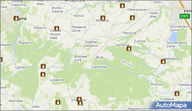 mapa Budy gmina Bogoria, Budy gmina Bogoria na mapie Targeo