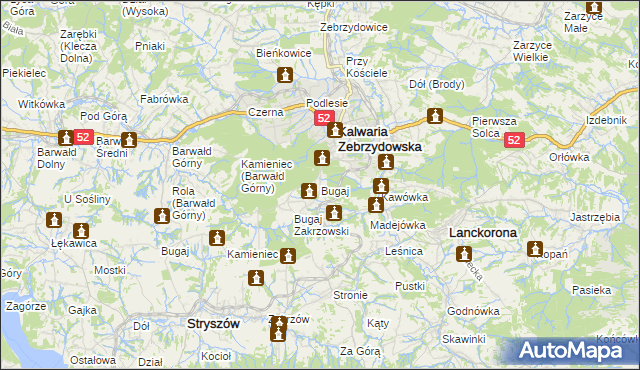 mapa Bugaj gmina Kalwaria Zebrzydowska, Bugaj gmina Kalwaria Zebrzydowska na mapie Targeo