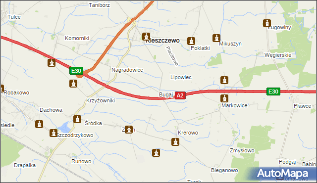 mapa Bugaj gmina Kleszczewo, Bugaj gmina Kleszczewo na mapie Targeo