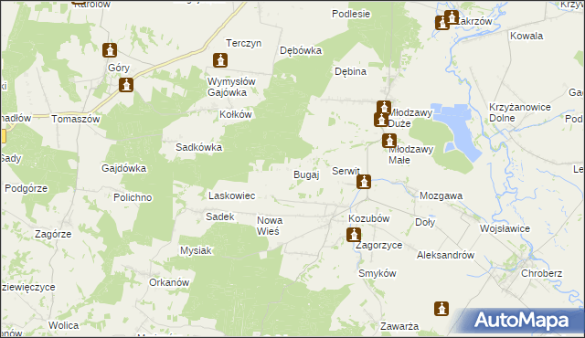 mapa Bugaj gmina Pińczów, Bugaj gmina Pińczów na mapie Targeo