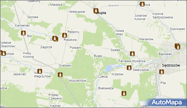 mapa Bugaj gmina Sędziszów, Bugaj gmina Sędziszów na mapie Targeo