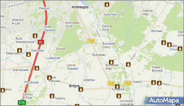 mapa Bukowiec gmina Brójce, Bukowiec gmina Brójce na mapie Targeo