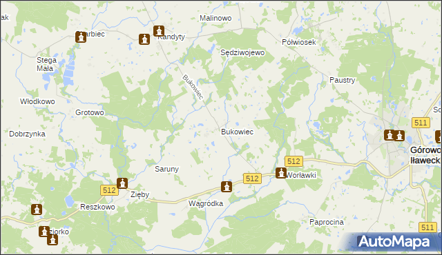 mapa Bukowiec gmina Górowo Iławeckie, Bukowiec gmina Górowo Iławeckie na mapie Targeo