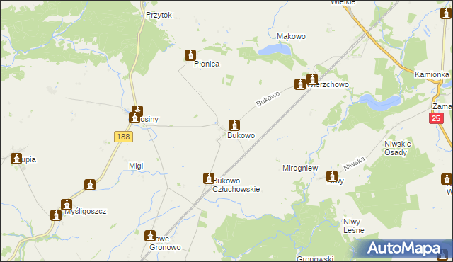 mapa Bukowo gmina Człuchów, Bukowo gmina Człuchów na mapie Targeo