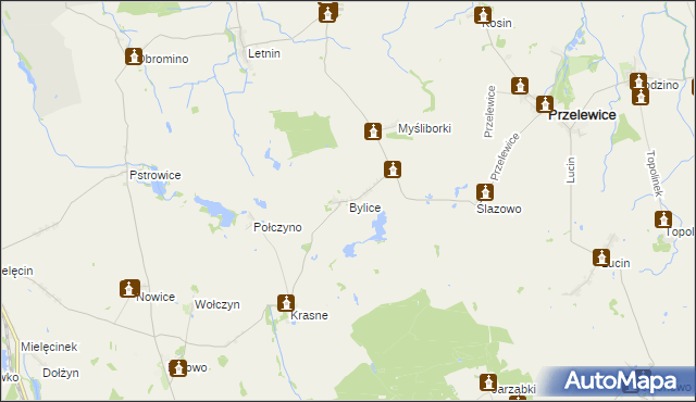 mapa Bylice gmina Przelewice, Bylice gmina Przelewice na mapie Targeo