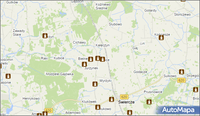 mapa Bylice gmina Świercze, Bylice gmina Świercze na mapie Targeo