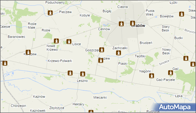 mapa Byszew gmina Grabów, Byszew gmina Grabów na mapie Targeo