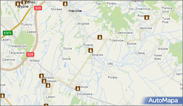 mapa Bzianka gmina Rymanów, Bzianka gmina Rymanów na mapie Targeo