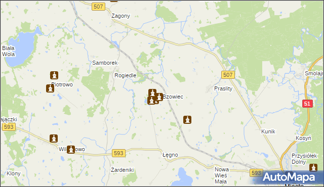 mapa Bzowiec gmina Dobre Miasto, Bzowiec gmina Dobre Miasto na mapie Targeo