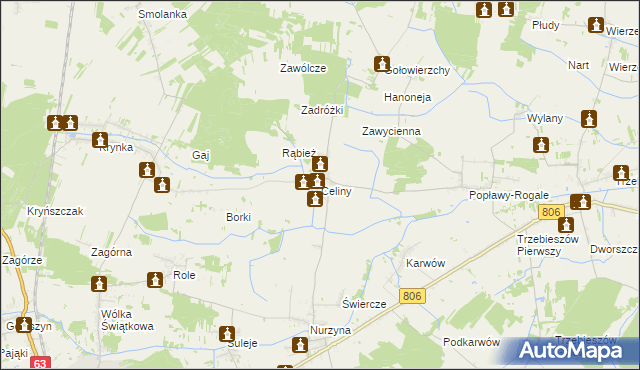 mapa Celiny gmina Trzebieszów, Celiny gmina Trzebieszów na mapie Targeo