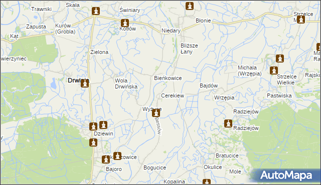 mapa Cerekiew gmina Bochnia, Cerekiew gmina Bochnia na mapie Targeo