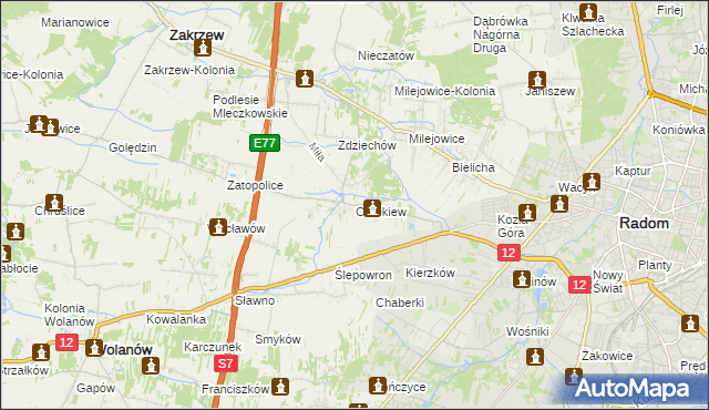 mapa Cerekiew gmina Zakrzew, Cerekiew gmina Zakrzew na mapie Targeo