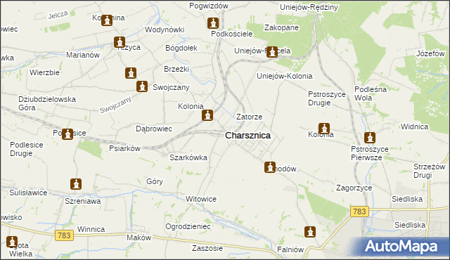 mapa Charsznica, Charsznica na mapie Targeo