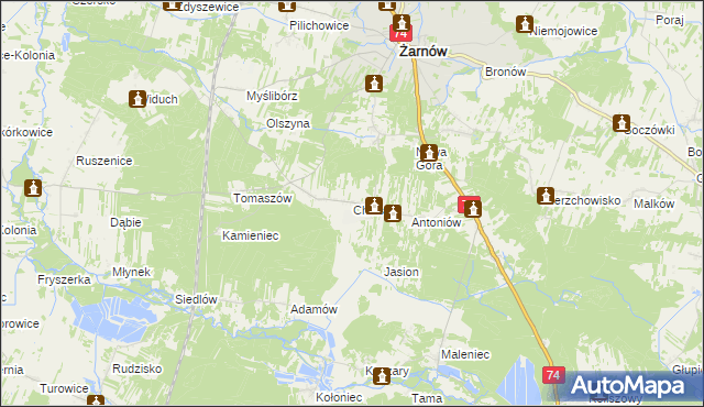 mapa Chełsty gmina Żarnów, Chełsty gmina Żarnów na mapie Targeo