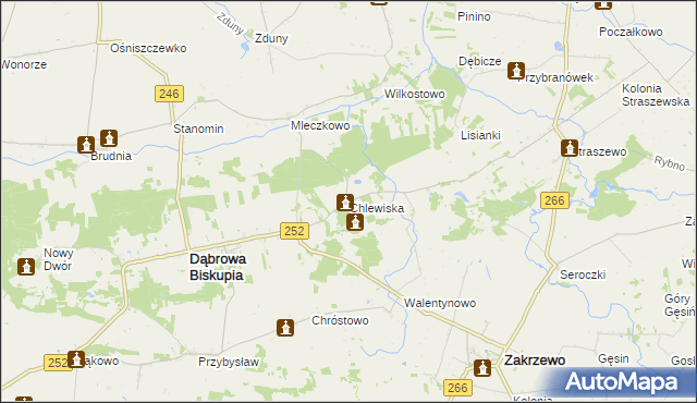 mapa Chlewiska gmina Dąbrowa Biskupia, Chlewiska gmina Dąbrowa Biskupia na mapie Targeo