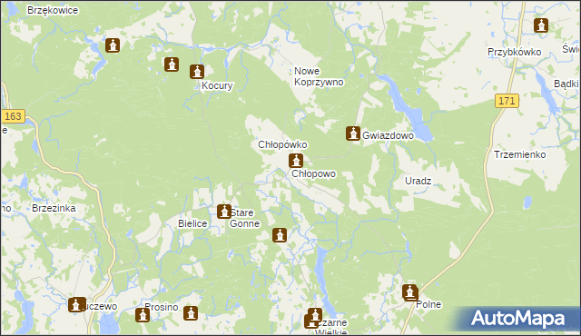 mapa Chłopowo gmina Barwice, Chłopowo gmina Barwice na mapie Targeo