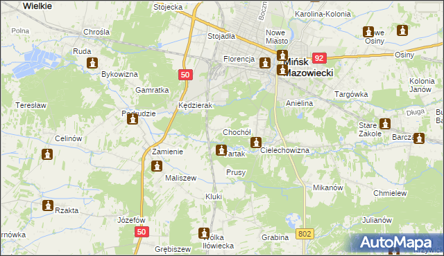 mapa Chochół gmina Mińsk Mazowiecki, Chochół gmina Mińsk Mazowiecki na mapie Targeo