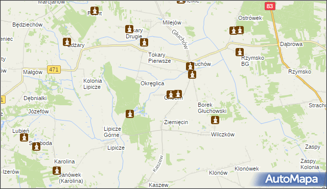 mapa Chocim gmina Kawęczyn, Chocim gmina Kawęczyn na mapie Targeo