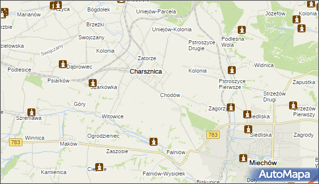 mapa Chodów gmina Charsznica, Chodów gmina Charsznica na mapie Targeo