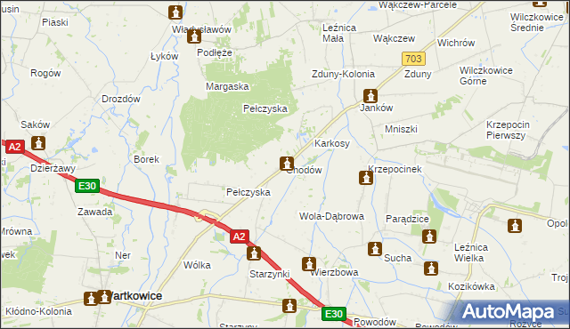 mapa Chodów gmina Wartkowice, Chodów gmina Wartkowice na mapie Targeo