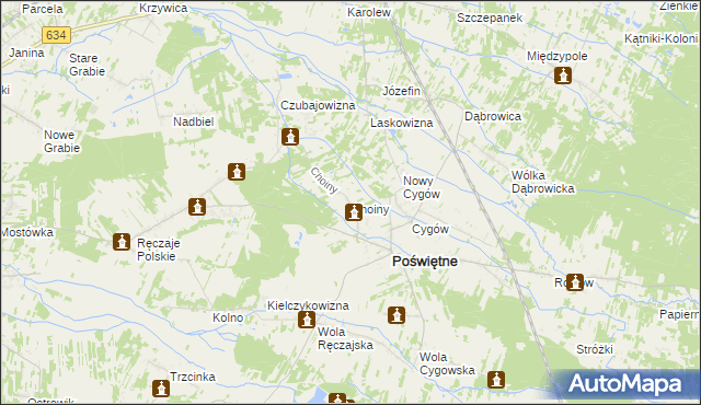 mapa Choiny gmina Poświętne, Choiny gmina Poświętne na mapie Targeo