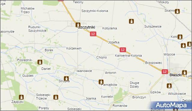 mapa Chojno gmina Szczytniki, Chojno gmina Szczytniki na mapie Targeo