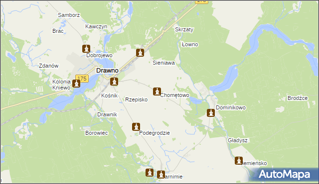 mapa Chomętowo gmina Drawno, Chomętowo gmina Drawno na mapie Targeo