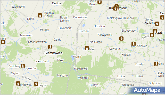 mapa Chorzew gmina Kiełczygłów, Chorzew gmina Kiełczygłów na mapie Targeo