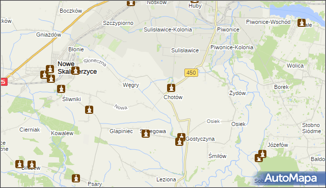mapa Chotów gmina Nowe Skalmierzyce, Chotów gmina Nowe Skalmierzyce na mapie Targeo