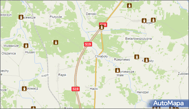 mapa Chraboły gmina Bielsk Podlaski, Chraboły gmina Bielsk Podlaski na mapie Targeo