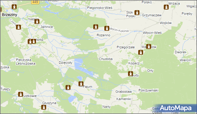 mapa Chudoba gmina Brzeziny, Chudoba gmina Brzeziny na mapie Targeo