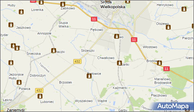 mapa Chwałkowo gmina Środa Wielkopolska, Chwałkowo gmina Środa Wielkopolska na mapie Targeo