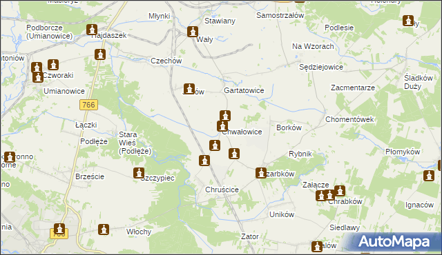 mapa Chwałowice gmina Pińczów, Chwałowice gmina Pińczów na mapie Targeo