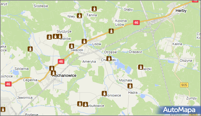 mapa Chwostek, Chwostek na mapie Targeo