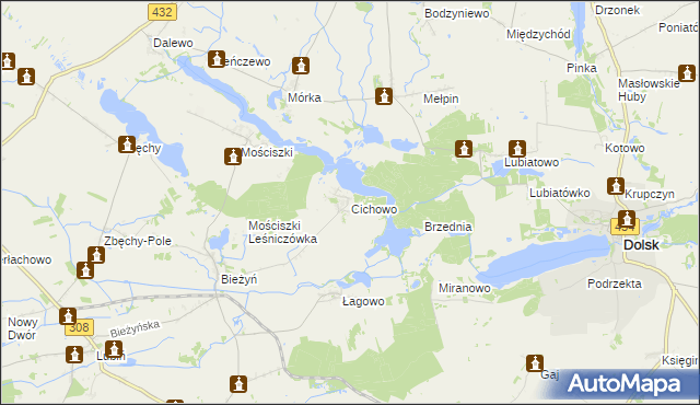 mapa Cichowo gmina Krzywiń, Cichowo gmina Krzywiń na mapie Targeo