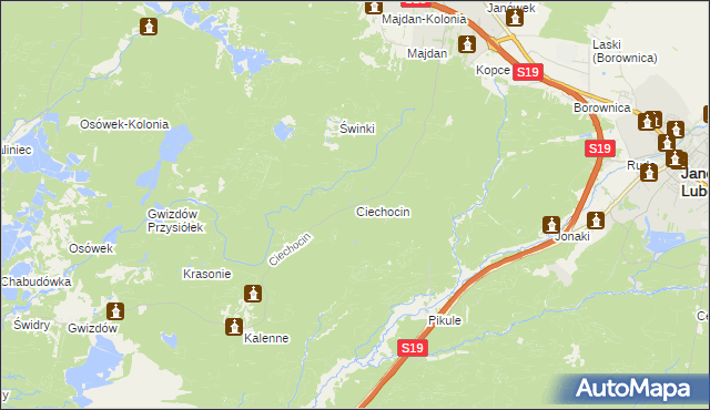 mapa Ciechocin gmina Modliborzyce, Ciechocin gmina Modliborzyce na mapie Targeo