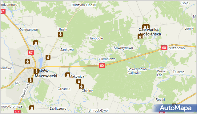 mapa Ciemniewo gmina Czerwonka, Ciemniewo gmina Czerwonka na mapie Targeo