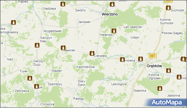 mapa Cierpięta gmina Wierzbno, Cierpięta gmina Wierzbno na mapie Targeo