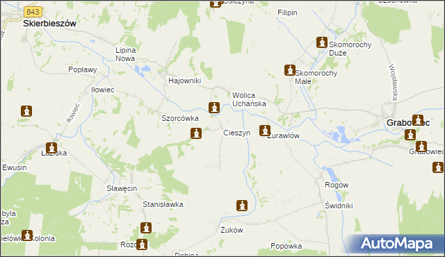 mapa Cieszyn gmina Grabowiec, Cieszyn gmina Grabowiec na mapie Targeo