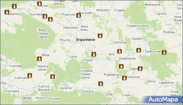 mapa Ciołki gmina Brąszewice, Ciołki gmina Brąszewice na mapie Targeo