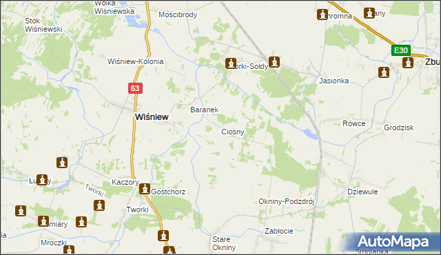 mapa Ciosny gmina Wiśniew, Ciosny gmina Wiśniew na mapie Targeo