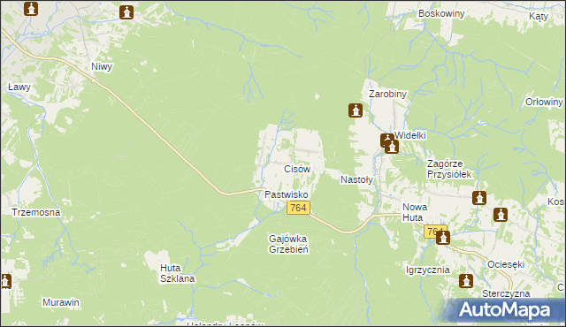 mapa Cisów gmina Daleszyce, Cisów gmina Daleszyce na mapie Targeo