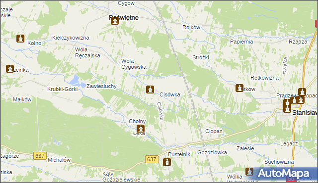 mapa Cisówka gmina Stanisławów, Cisówka gmina Stanisławów na mapie Targeo