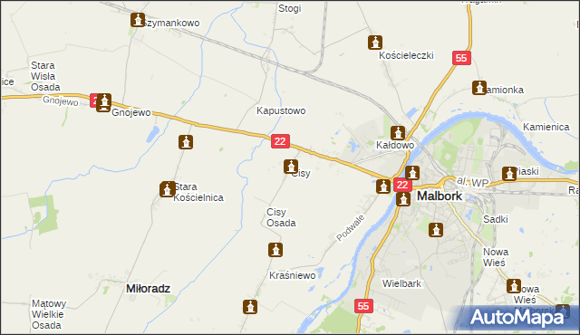 mapa Cisy gmina Malbork, Cisy gmina Malbork na mapie Targeo