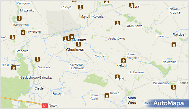 mapa Cybulin gmina Bodzanów, Cybulin gmina Bodzanów na mapie Targeo