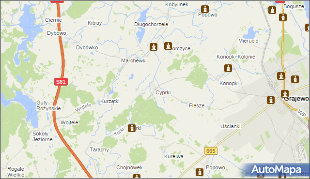 mapa Cyprki, Cyprki na mapie Targeo