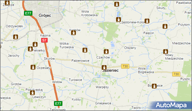 mapa Czachów gmina Jasieniec, Czachów gmina Jasieniec na mapie Targeo