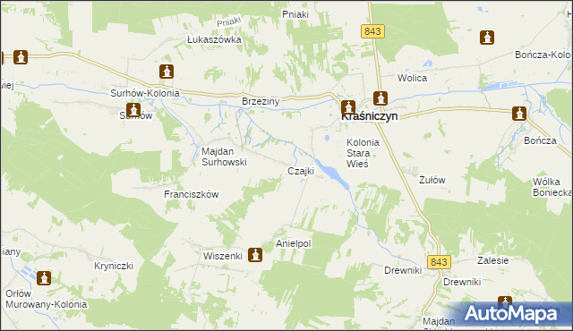 mapa Czajki gmina Kraśniczyn, Czajki gmina Kraśniczyn na mapie Targeo