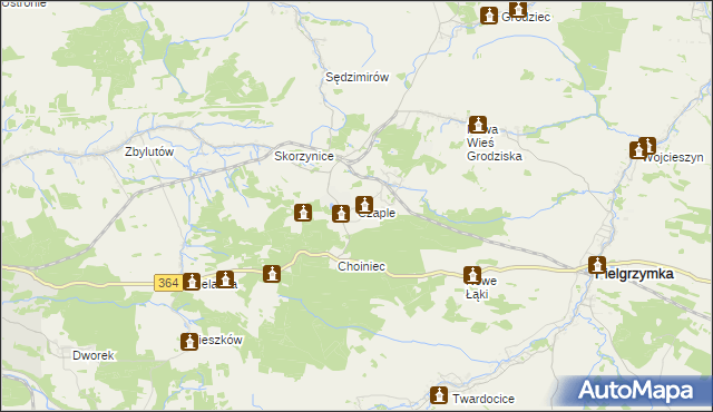 mapa Czaple gmina Pielgrzymka, Czaple gmina Pielgrzymka na mapie Targeo